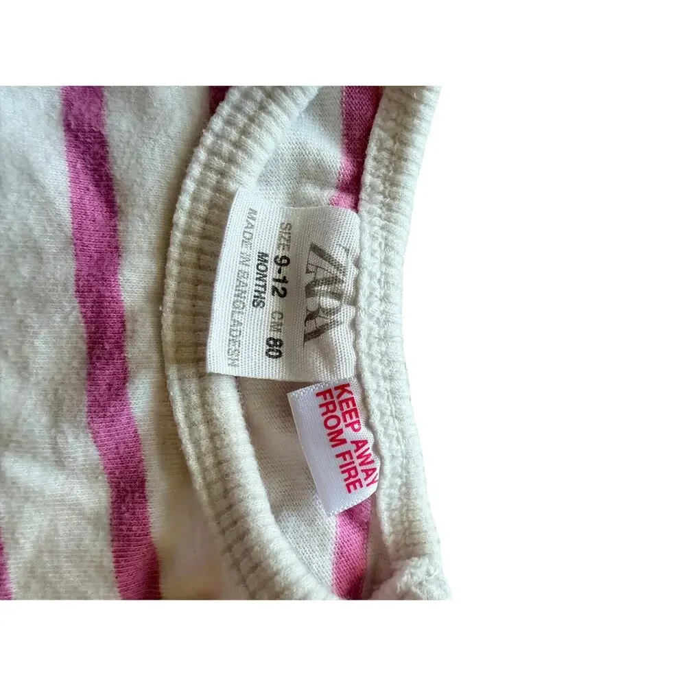 Zara Baby White & Pink Stripe Long Sleeve Tee (9-12M)